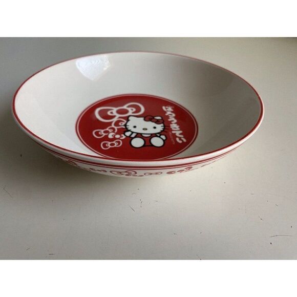 Set Of 2 Sanrio Hello Kitty 9" Ceramic Pasta Dinner Bowls Red Bows NEW - Picture 5 of 11